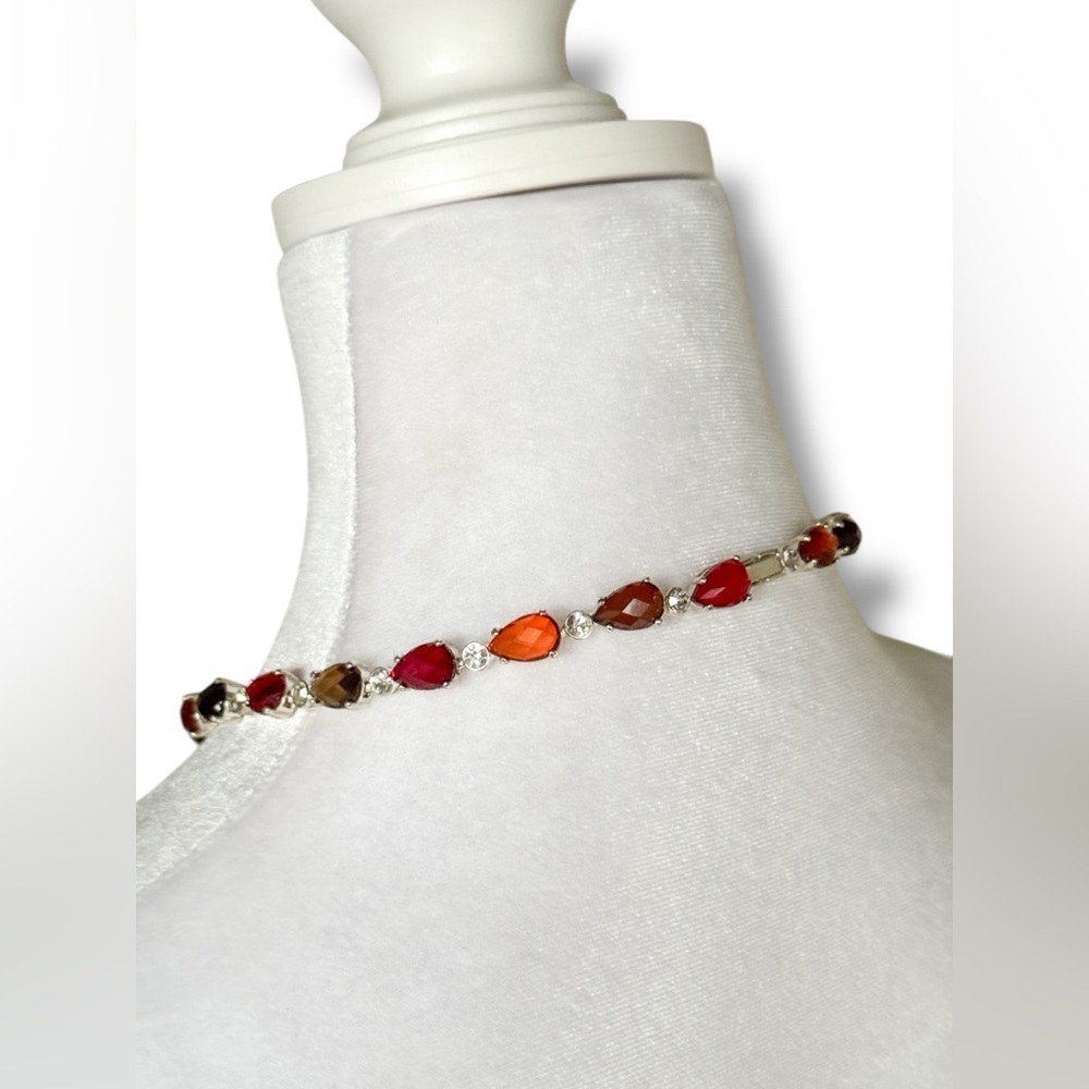 Multicolor Crystal Statement Necklace Red Orange … - image 5